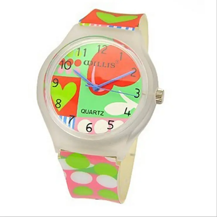 Willis Mini Children Cartoon Watches Women Heart Quartz Watch with Plastic Strap Wristwatches 0150