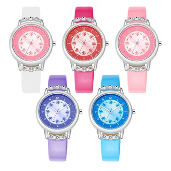Kids Fashion Quartz Watch Rhinestone Flower Leather Strap Watches Student Cartoon Girls Wristwatch Crystal Children Clock LZ2162
