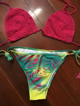 Clearance sale hot crochet bikini sexo leopard bow tie printing tankini swimwear women	2017 mayo maillot de bain swim suit wear