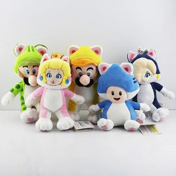 5pcs/lot Super Mario Cat Mario Luigi Toad Princess Peach Rosalina Stuffed Animals Plush Toy