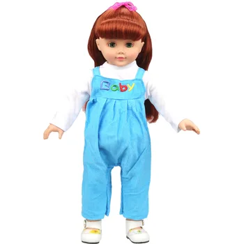 2Pcs/Set Blue Baby Bib Overall White T-shirt 18 inch American Girl Doll Clothes Fit 18 