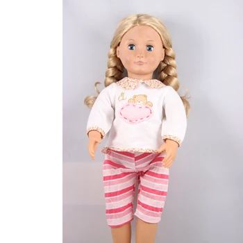 45cm Baby Born Doll White Bear T-shirt +Pink Stripe Pants American Girl Doll Clothes Children Chrismas Gift AG661