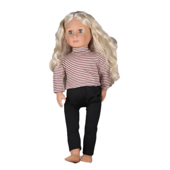 Fashion Designs Hot Styles Doll Clothes Stripe Round T-shirt Black Pants American Girl Doll Clothes For 18 Inch Doll AG913