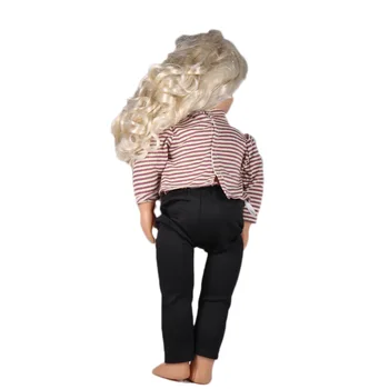 Fashion Designs Hot Styles Doll Clothes Stripe Round T-shirt Black Pants American Girl Doll Clothes For 18 Inch Doll AG913