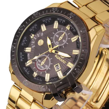 Luxury Watch Mens Black Dial Gold Stainless Steel Date Quartz Analog Sport Wrist Watch relogios masculino #A