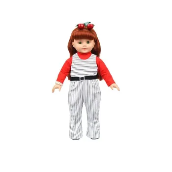 New Products Direct Factory Sale Price 18 inch American Girl Doll White Stripe Suspender Bell-bottom Trousers Red Tops AG964
