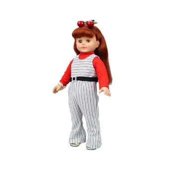 New Products Direct Factory Sale Price 18 inch American Girl Doll White Stripe Suspender Bell-bottom Trousers Red Tops AG964