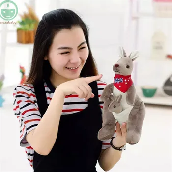 2PCS/SET Gray Kangaroo Plush Toys Child Stuffed Toys Plush Kangaroo Dolls With Scarf Animal Dolls For Baby Christmas Gifts MR34
