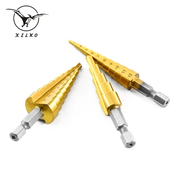 Xilko 3PC 3-12/4-12/4-20mm Titanium Step Drill Core Drill Bits HSS Tools High Speed Steel Wood Metal Drilling Drill