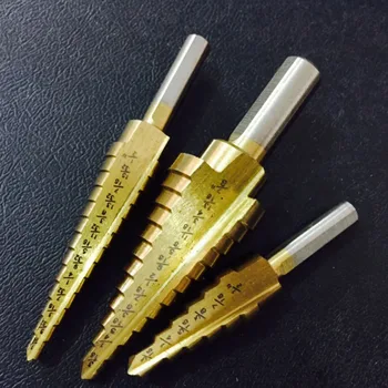 3PCS High speed steel Spiral Stepped Drill Set For Practical Titanium Coated Two-flute for 27 Sizes Stepped Drill Bits Set