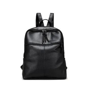 2017 Casual Black Leather Satchel Shoulder Women Backpack School Students simple Travel Rucksack Bags mochila escolar wholesale