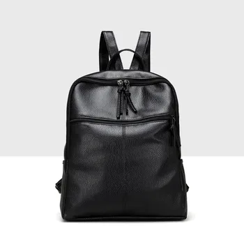 2017 Casual Black Leather Satchel Shoulder Women Backpack School Students simple Travel Rucksack Bags mochila escolar wholesale
