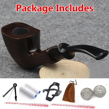 Hot Handmade Ebony Filter Pipe Tobacco Smoking Accessories Bent Style W/ Gift Box Wooden Smoke pipe Filter Cigarette Holder