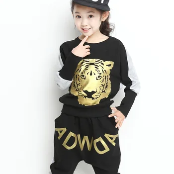 Spring/Autumn Kids Formal Suits For Girls Fashion Clothing Sets 2016 Animal Tiger Casual Clothing Sets Long Sleeve T-Shirt+Pants