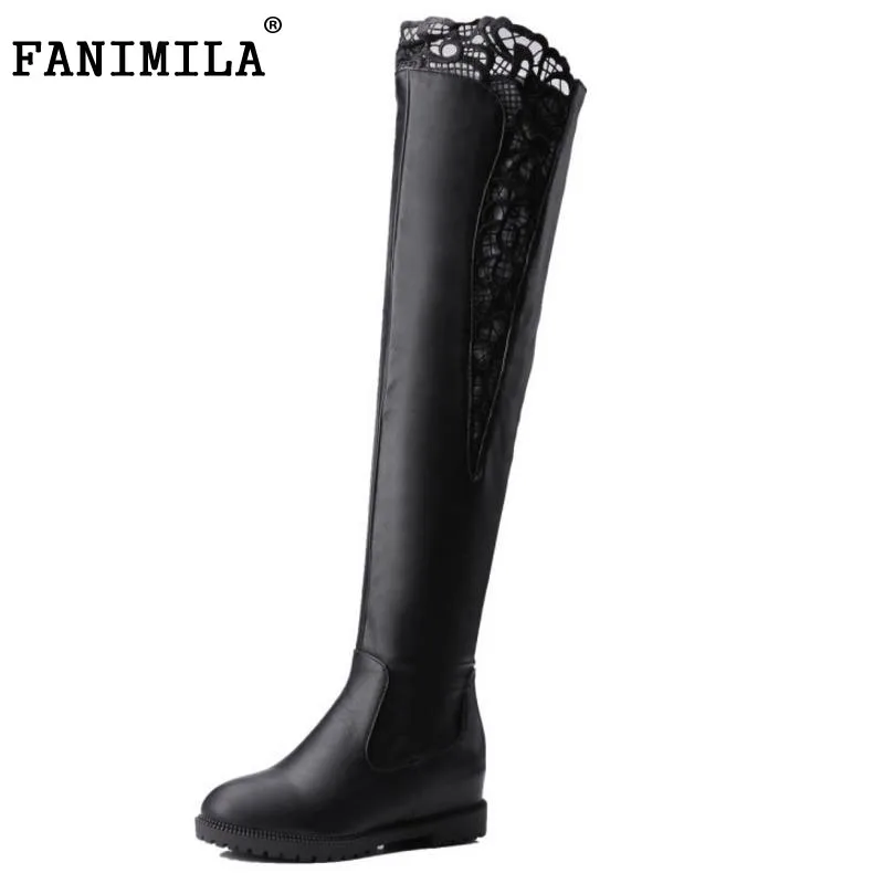 New Fashion Woman Round Toe Over Knee Boots Women Fashion Lace Winter Boot Ladies Brand Zipper Footwear Shoes Size 34-43