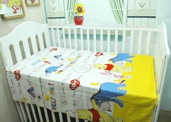 Promotion! 6PCS Winnie Baby Bedding Set crib kit Cotton Bumper Suit Winter Bedclothes ,include(bumpers+sheet+pillow cover)