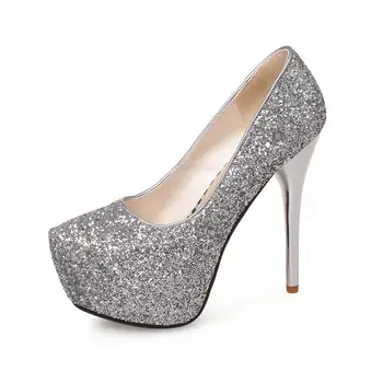 Asumer Plus size 34-43 new fashion sexy 13.5cm ultra high heels women pumps round toe gold glitter platform wedding shoes woman