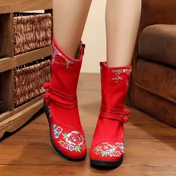 Women flat Ankle boots ethnic style with flat boots Splicing short boots 2016 old Beijing shoes embroidered women winter shoes