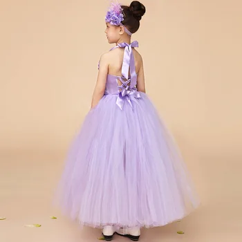 Kids Children Flower Girls Ball Gown Mesh Girl Princess Bandage Tutu Dresses Baby Wedding Birthday Party Dress Vestidos S3541