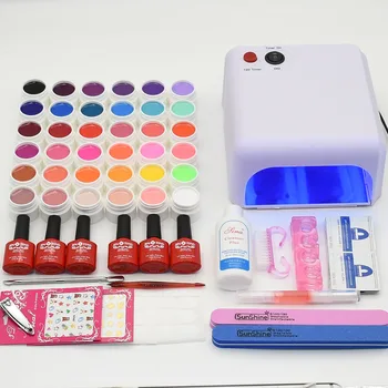 Nail art pro full tools sets UV lamp & 36pcs pure colors soak off UV gel nail polish base&top coat gel manicure pedicure kits