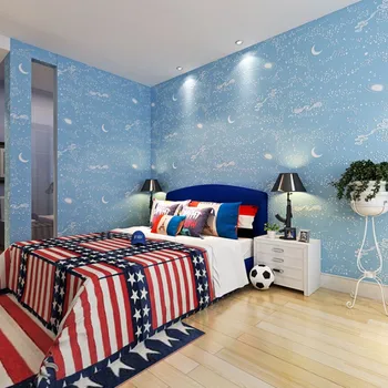Beibehang Genuine high-end children's environmental wallpaper bedroom wallpaper baby Galaxy moon and the stars 3d wallpaper