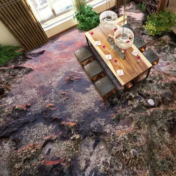 Wetland 3D thickened waterproof Floor self-adhesive lobby high-quality studio bathroom mural living room wallpaper
