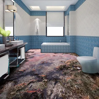 Wetland 3D thickened waterproof Floor self-adhesive lobby high-quality studio bathroom mural living room wallpaper