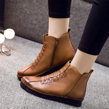 Winter Shoes Woman Genuine Leather Snow Boots New Fashion Casual Flat Ankle Boots Women Warm Shoes Women Boots