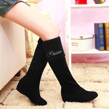 2016 new winter women boots increased med heels elastic knee boots small size 30 31 warm student boots sexy big size 42 43 boots