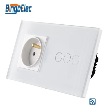 EU standard 3gang 1way remote wall switch and French wall socket
