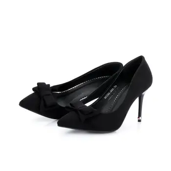 MORAZORA Flock nubuck leather single shoes shallow bowtie high heels shoes 9cm big size 32-42 wedding elegant woman pumps
