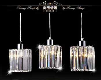 Modern Pendant Chandelier 15W LED Crystal Pendant Lamp Three Head Disc Tray and Rectangular Plate Optional Dia10cm,Height 80cm