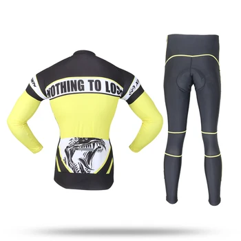 XINTOWN 2016 Men Cycling Jersey and Cycling Pants Set Long Sleeve Bike Clothing Bicycle Jerseys Ropa Ciclismo T-Rex Yellow
