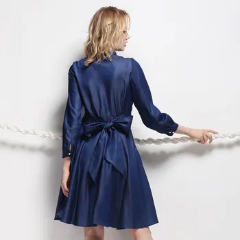 2016 anutumn dress autumn women denim dress blue slim bandeaus three-quarter sleeve dresses medium-long vestidos