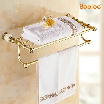 Beelee BA8303G European Style Solid Brass Luxury Gold Crystal Bathroom Towel Holder Bathroom Towel Rack Bathroom