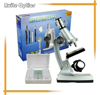 Educational Early Development 1200x Mini Plastic Microscope With 10 pcs Prepared Glass Microscope slides for Kids Great Gift