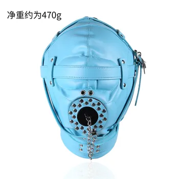 Blue Sex Head Mask Eye Mask Mouth Bite Gag With Cover Adjustable Head Wear Gear Sex Toys Adult Products