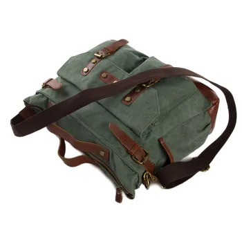 ROCKCOW Canvas Leather Briefcase Messenger Bag, Waxed Canvas Laptop Bag Travel Briefcase 1858