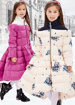 2016 Winter Jacket Girls down coat child down jackets duck down long design flower coats children outwear overcaot