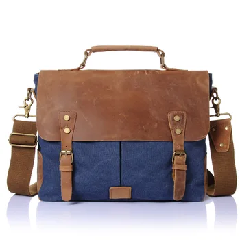 England Style Genuine Cow Leather Men's Messenger Bags Vintage Fashion Briefcases Tote Bag Large Capacity Canvas Bag