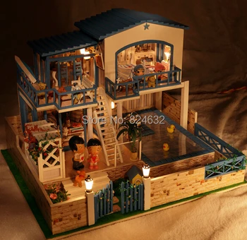 DIY hut ultra-luxurious indoor pool villa/ Assemble Villa Doll Home/ Wooden Miniature DIY girlfriend gift
