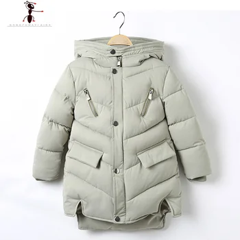 Boys Cotton Long Solid Hood Black Gray Army Zipper Casual Warm Winter Children Russia Coats for Kid 2557