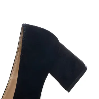 ALLBITEFO thick heel genuine leather square toe medium heel women pumps fashion brand office ladies shoes sapatos femininos