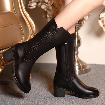 2017 new Winter Boots Wool Fur Inside Warm Shoes Women Luxury Genuine Leather Shoes Russia Boots Footwear Botas