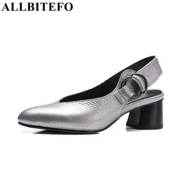 ALLBITEFO large size:33-43 genuine leatehr fashion buckle women pumps 2017 new spring thick heel ladies shoes party shoes