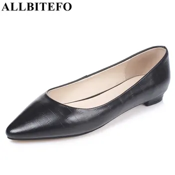 ALLBITEFO fashion casual genuine leather pointed toe flat shoes woman 2017 new spring ladies shoes women flats