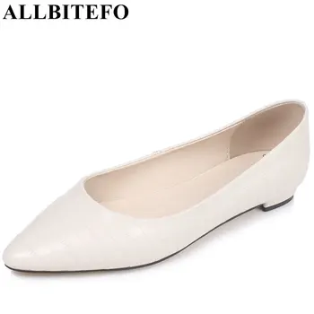 ALLBITEFO fashion casual genuine leather pointed toe flat shoes woman 2017 new spring ladies shoes women flats