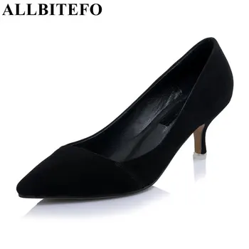 ALLBITEFO 2017 new arrive sheepskin pointed toe medium heel women pumps fashion high heel shoes office ladies shoes party shoes