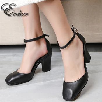 Fashion new Women Sandal Square High Heel Ankle Strap Classic cow Genuine Leather Ladies elegant party Shoes Size 33-40