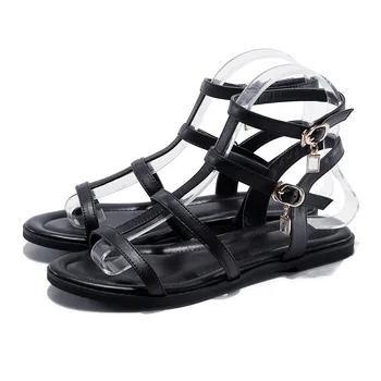 Gladiator Sandals Women Summer Shoes Genuine Leather Buckle strap Flat Sandals For Women cow leather Sandales size 33-40